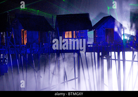 Wooden shacks on stilts Stock Photo