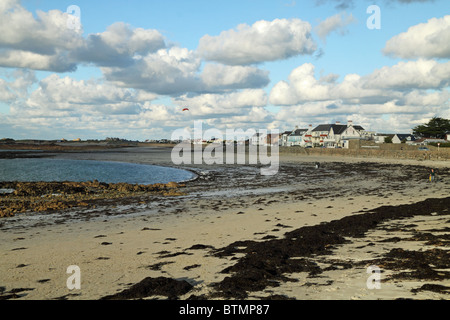 The beach at Cobo Bay on the Channel Island of Guernsey Stock Photo