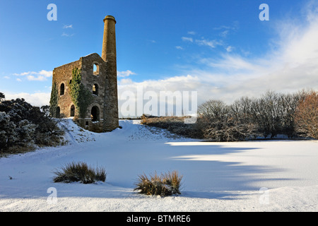 The engine house on United Downs in Cornwall captured after a heavy snowfall Stock Photo