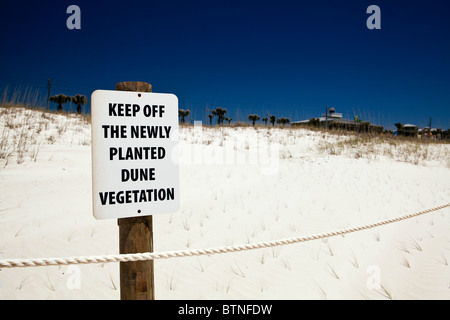 Keep off dune vegetation sign, for beach preservation and restoration. Stock Photo