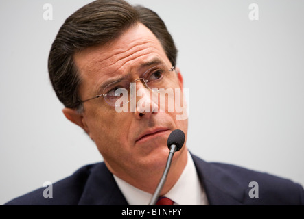 Actor and comedian Stephen Colbert testifies before Congress.  Stock Photo