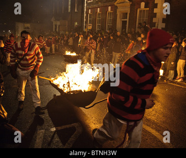Torchlit processions through Lewes, 5th November 2010. Bonfire night Stock Photo