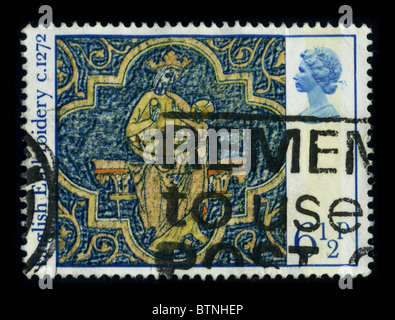 UNITED KINGDOM - CIRCA 1972: A stamp printed in UNITED KINGDOM shows image of the dedicated to the English embroidery includes embroidery worked in England or by English people abroad from Anglo-Saxon times to the present day, circa 1972.