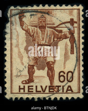 SWITZERLAND - CIRCA 1960: A stamp printed in SWITZERLAND shows image of the dedicated to the Helvetia is the female national personification of Switzerland, officially Confœderatio Helvetica, the 'Helvetic Confederation', circa 1960. Stock Photo