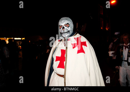 November 5th 2010. Fireworks and bonfire night, Lewes , Sussex. Man dressed as Crusader Stock Photo
