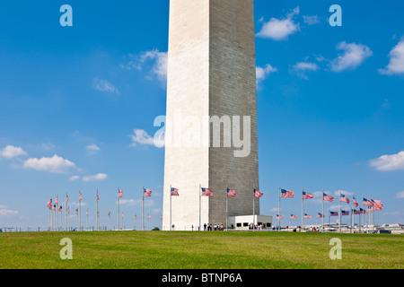 Washington DC - Sep 2009 - Flags circle the base of the Washington Monument at the end of the National Mall in Washington DC Stock Photo