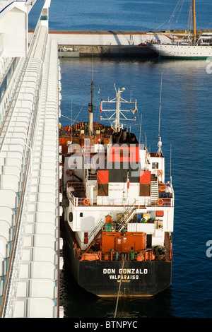 Refueling cruise ship in Valparaiso Port, Chile, South America Stock Photo