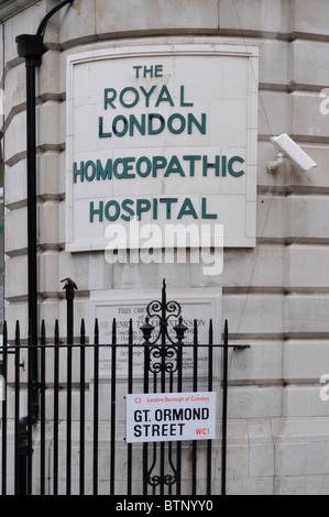 The Royal London Homeopathic Hospital sign in Great Ormond Street London England UK (now Royal London Hospital for Integrated Medicine) Stock Photo