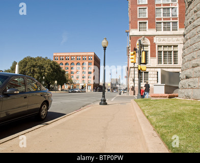 View of the historic Texas School Book Depository where John F. Kennedy was assassinated by Lee Harvey Oswald in Dallas. Stock Photo