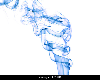 Blue smoke rising on a white background Stock Photo