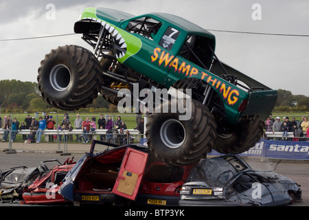 Monster Truck doing Stunts at Santa Pod Raceway England Stock Photo