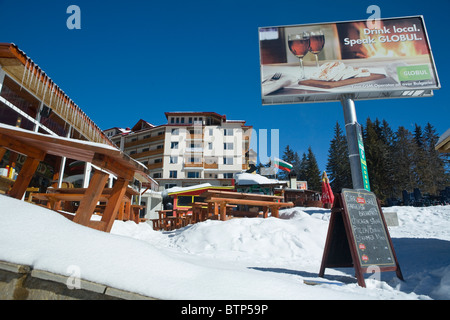 Pamporovo, a famous ski resort, relax and entertainment, Rodopi mountains, cafe outdoors, Balkans, Bulgaria Stock Photo