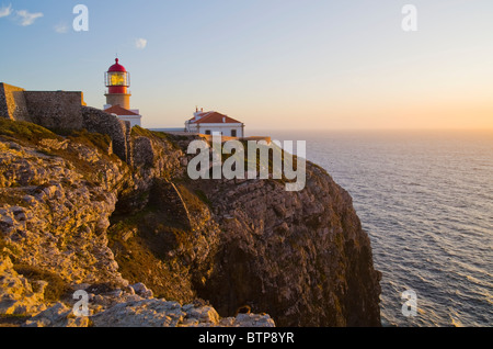 Lighthouse, Dusk, Cape Sao Vicente, Sagres, Algarve, Portugal Stock Photo