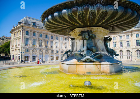 Three Graces Fountain, Place de la Bourse, Bordeaux, Gironde, France Stock Photo