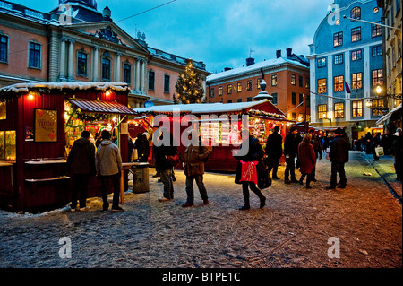 Traditional Christmas market at Stortorget in Gamla Stan, Old Town, in Stockholm Sweden in December Stock Photo