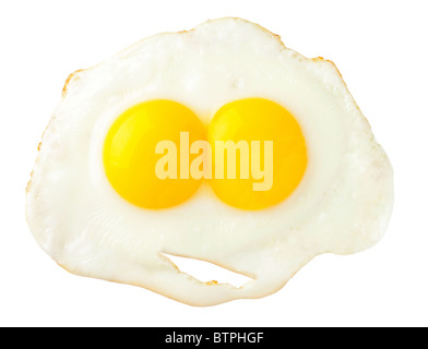 Fried eggs that look like funny face isolated on white background Stock Photo