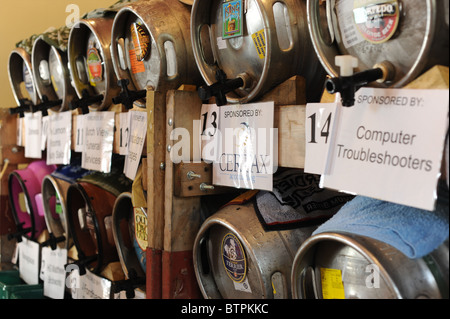 Beers behind bar at Beer festival Stock Photo