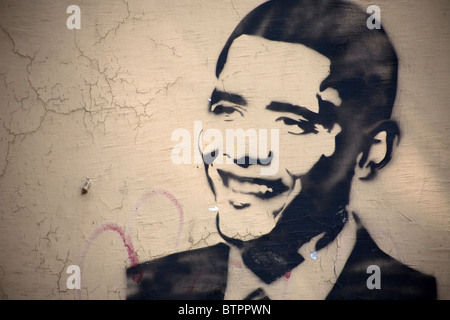A street graffiti of U.S President Barak Obama is seen in a wall in Coyoacan neighborhood, Mexico City, October 30, 2010. Stock Photo