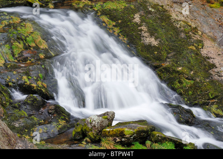 Rhaeadr Ogwen ( Ogwen Waterfalls ) at the head of the Nant Ffrancon Valley in Gwynedd, North Wales. Stock Photo