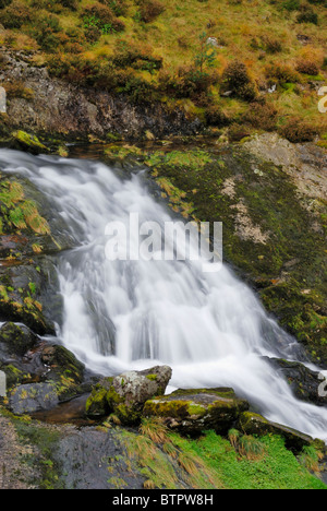 Rhaeadr Ogwen ( Ogwen Waterfalls ) at the head of the Nant Ffrancon Valley in Gwynedd, North Wales. Stock Photo