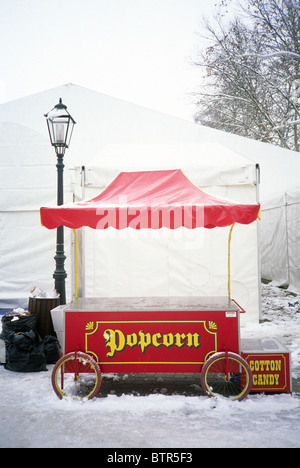 Popcorn seller in winter Stock Photo