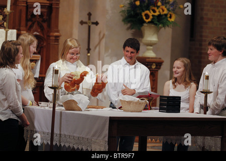 Youth led Communion ceremony at Saint Martin's Lutheran Church (ELCA) Christian eucharist Stock Photo