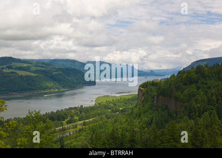 Overall view from above on the historic Columbia River Highway of the Columbia River Gorge National Scenic Area in Oergon Stock Photo