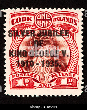 Postage stamp from the Cook Islands depicting Captain James Cook. Stock Photo