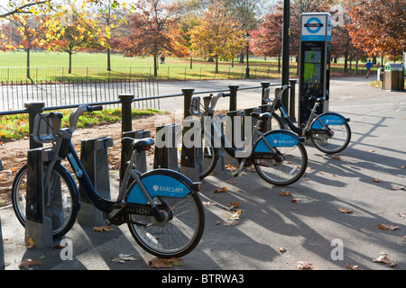 Transport For London's Barclays Cycle Hire docking bay - Hyde Park - London Stock Photo