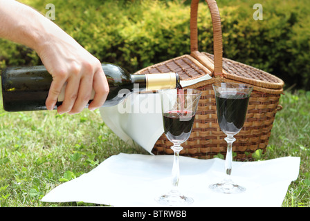 Summer picnic with red wine Stock Photo