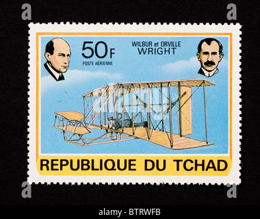 Postage stamp from Chad depicting Orville and Wilber Wright. Stock Photo
