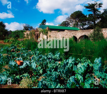 Glin Castle, Co Limerick, Ireland; 18Th Century Castle's Walled Garden With Vegetables And Rustic Temple Stock Photo