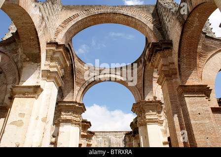 Ruins of the Spanish colonial Cathedral in Antigua, Guatemala. Antigua is a UNESCO World heritage site. Stock Photo