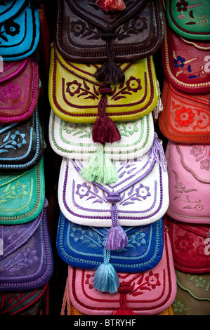 Leather Colourful Bags Stall Marrakech Morocco North Africa Stock Photo