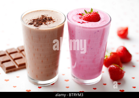 chocolate and strawberry milkshakes Stock Photo