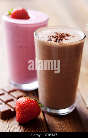 strawberry and chocolate milk shake Stock Photo
