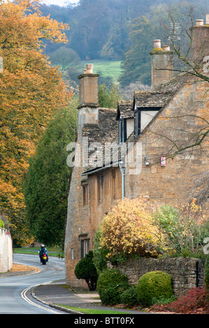 Winding road through the Cotswold village of Broadway, Worcestershire, UK. Stock Photo