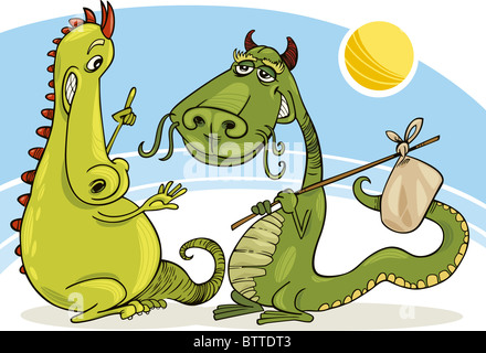 Illustration of two dragons talking Stock Photo