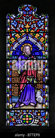 A stained glass window depicting Saint Mark the Evangelist, Parish Church of St James the Great, Bratton, Wiltshire Stock Photo