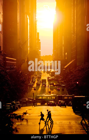 Sunset view of 42nd Street in Summer, New York City. Stock Photo