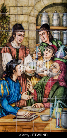 Seville Spain Andalusia pharmacy old tile tiles advert sign Stock Photo