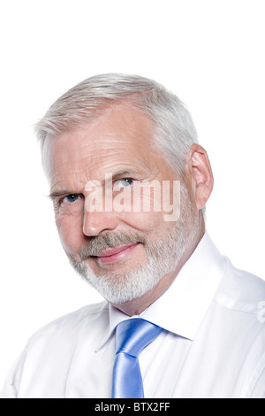 handsome caucasian senior man portrait smiling isolated studio on white background Stock Photo