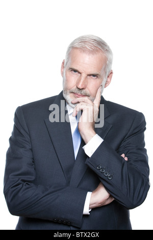 caucasian senior businessman portrait pensive isolated studio on white background Stock Photo