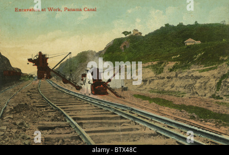 Circa 1910 postcard, Excavators at Work, Panama Canal. Stock Photo
