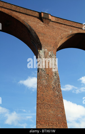 Old victorian railway viaduct unused near Whitby over the Esk showing wear and damage to support pillars. Stock Photo