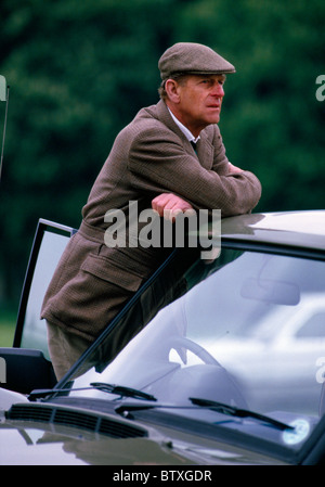 WINDSOR - MAY 13: Prince Philip the Duke of Edinburgh watching the Carriage driving on May 13, 1988 at the Windsor Horse Show Stock Photo