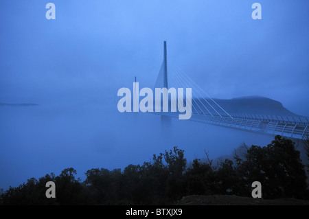 Millau viaduct viaduc  in clouds and fog Stock Photo