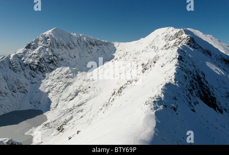 Snowdon and Glaslyn in winter seen from Crib Goch Stock Photo