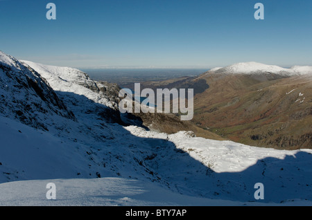 Llanberis Pass in winter seen from Bwlch Goch, Snowdonia Stock Photo