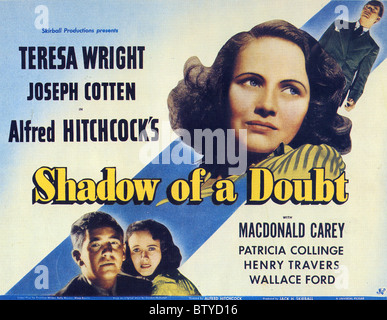 SHADOW OF A DOUBT Poster for 1943Universal film directed by Alfred Hitchcock Stock Photo